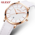 Montre femme marque de luxe OLEVS mode décontracté montre-bracelet à Quartz en cuir véritable résistant à l&#39;eau fonction Relogio Feminino horloge